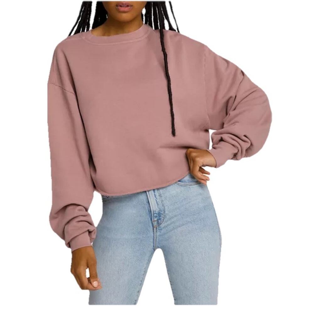 Good American Cropped Sweatshirt Womens Small Pink Made in USA Lounge Casual